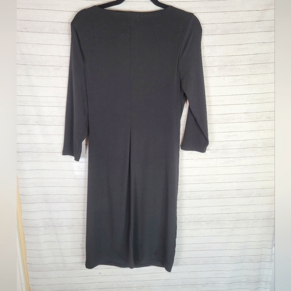 CARMEN MARC VALVO BLACK FAUX WRAP 3/4 SLEEVE KNEE LENGTH DRESS, SZ LARGE - Picture 7 of 13
